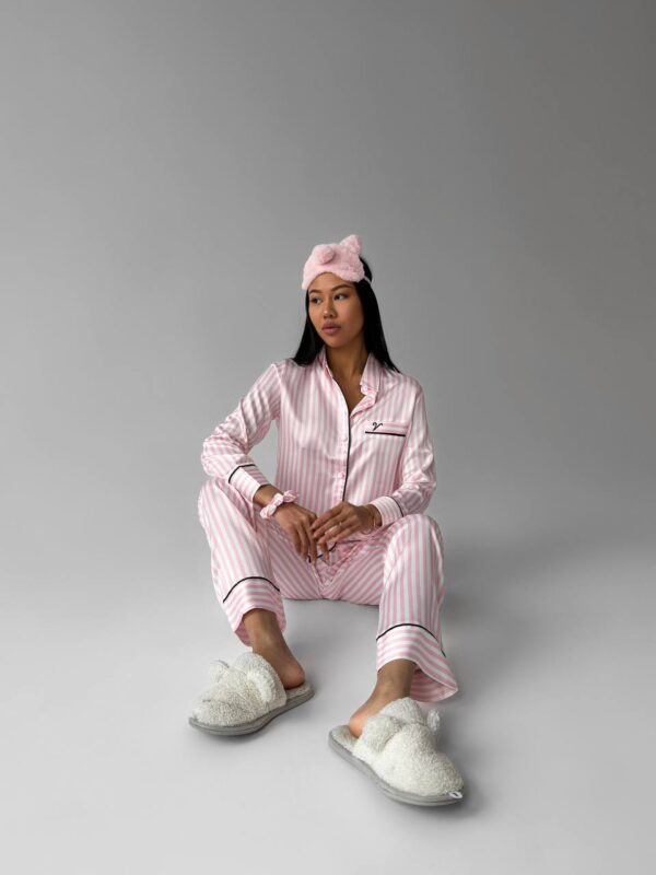 VS İpek Saten Pembe Çizgili