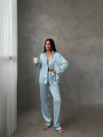 VS İpek Saten Taşlı Mavi